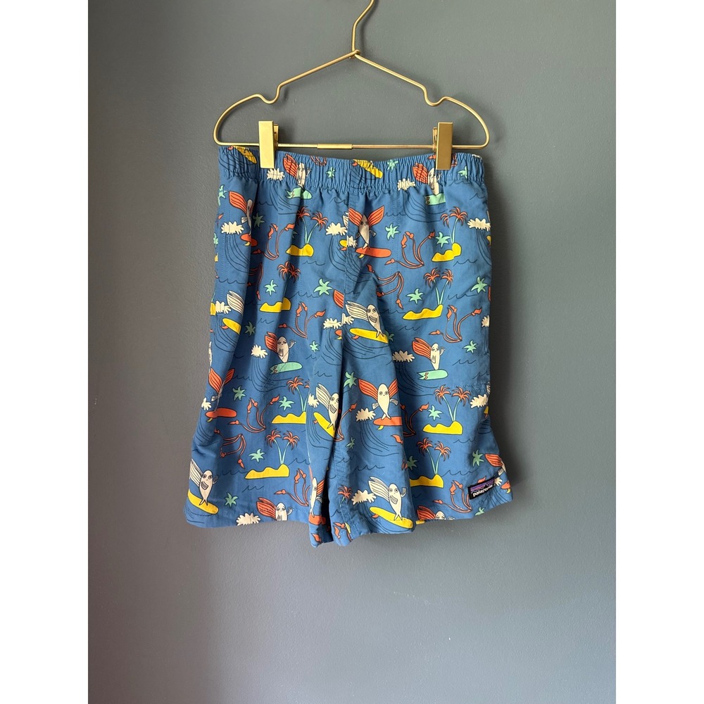 Patagonia Boys XL 14 Baggies swim trunks Shorts Blue Surfing Flying Fish
